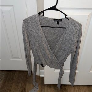 Derek Heart Heather Gray Wrap Top